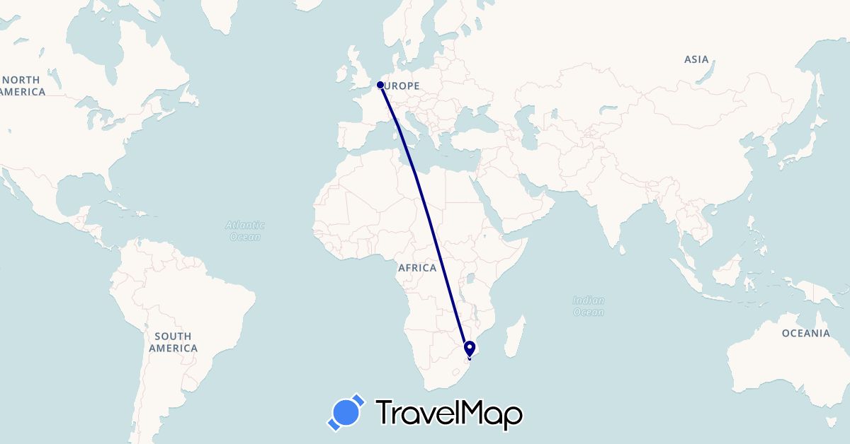 TravelMap itinerary: driving in Belgium, Mozambique (Africa, Europe)